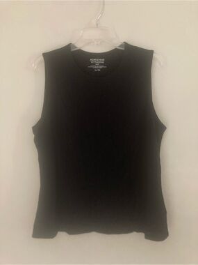 Adrienne Vittadini Black Ribbed Crewneck Tank